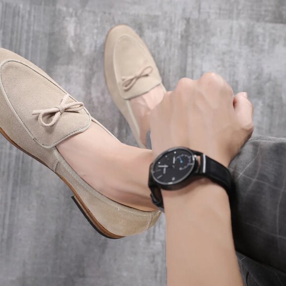 Santimon Men's US 7 - 12.5 Beige Casual Bow Loafers Flats Slip On Casual Shoes - Picture 11 of 12